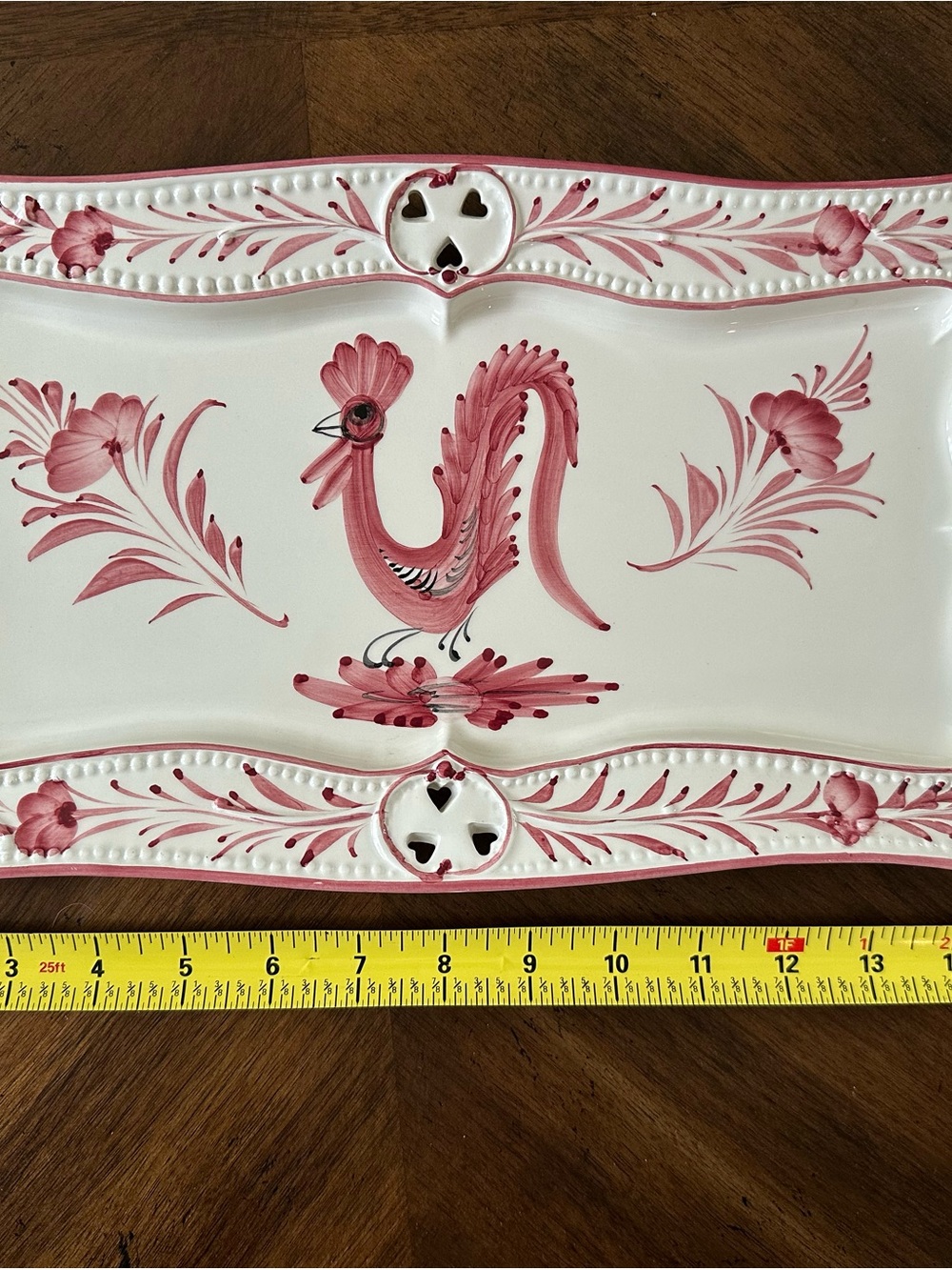 Pink Rooster Ceramic Serving Platter